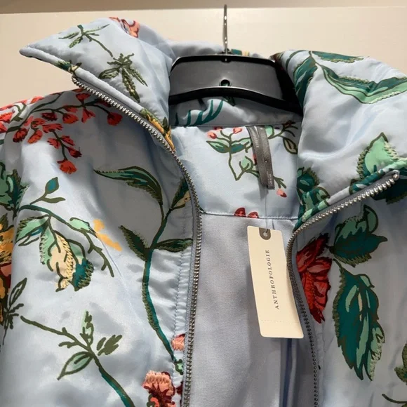 Anthropologie Light Blue Floral Bomber Jacket - Picture 2 of 3
